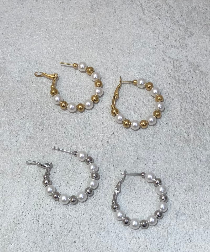 ピアス] ミックスパールフープ (素材：ステンレス) | auca's STORE