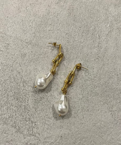 [ピアス] ビックチェーンパール（素材：ステンレス）