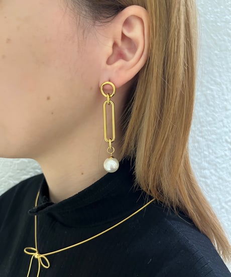 [ピアス] ロングチェーンパール（素材：ステンレス）