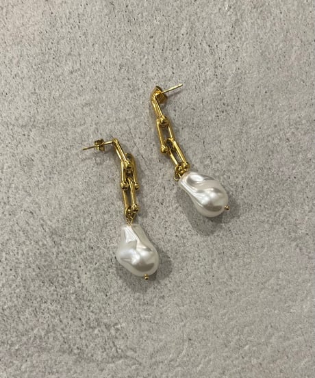 [ピアス] ビックチェーンパール（素材：ステンレス）