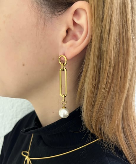 [ピアス] ロングチェーンパール（素材：ステンレス）