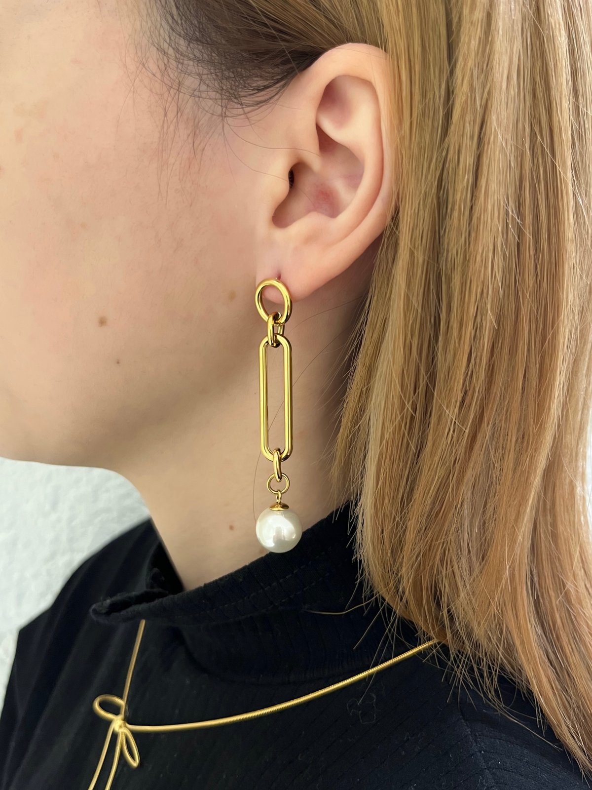 ピアス] ロングチェーンパール（素材：ステンレス） | auca's STORE