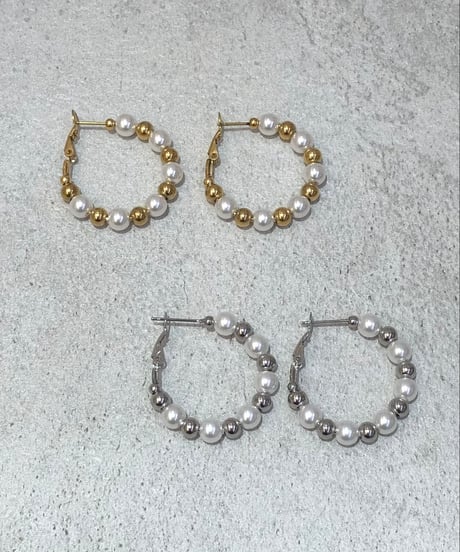 [ピアス] ミックスパールフープ (素材：ステンレス)