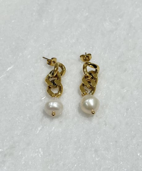 [ピアス] チェーンパール（素材：ステンレス）