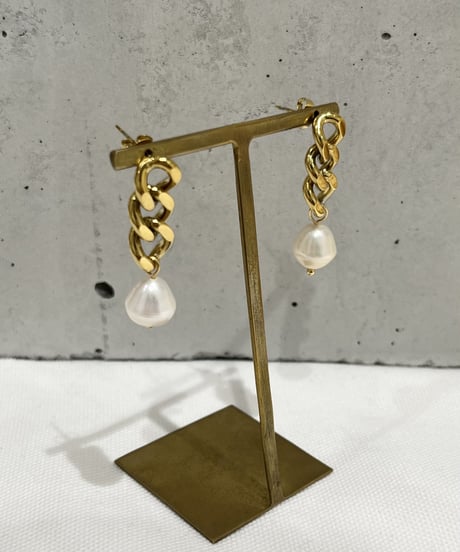 [ピアス] チェーンパール（素材：ステンレス）
