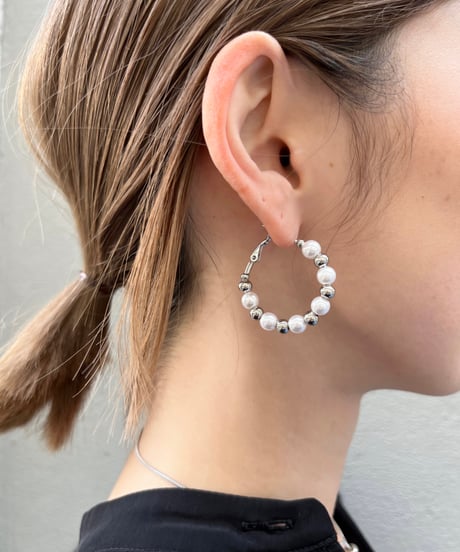 [ピアス] ミックスパールフープ (素材：ステンレス)