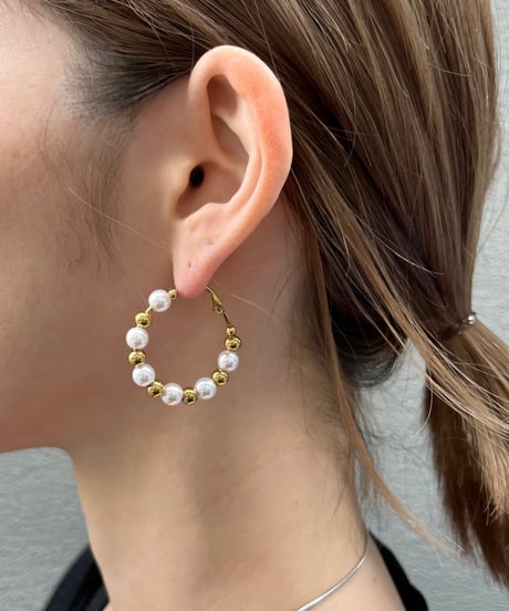 [ピアス] ミックスパールフープ (素材：ステンレス)