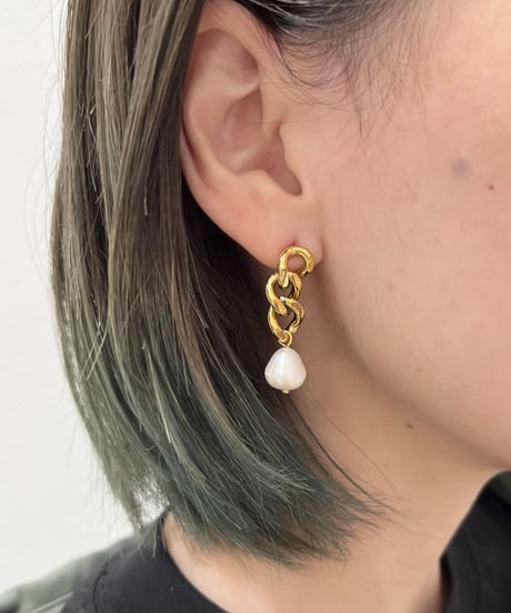 [ピアス] チェーンパール（素材：ステンレス）