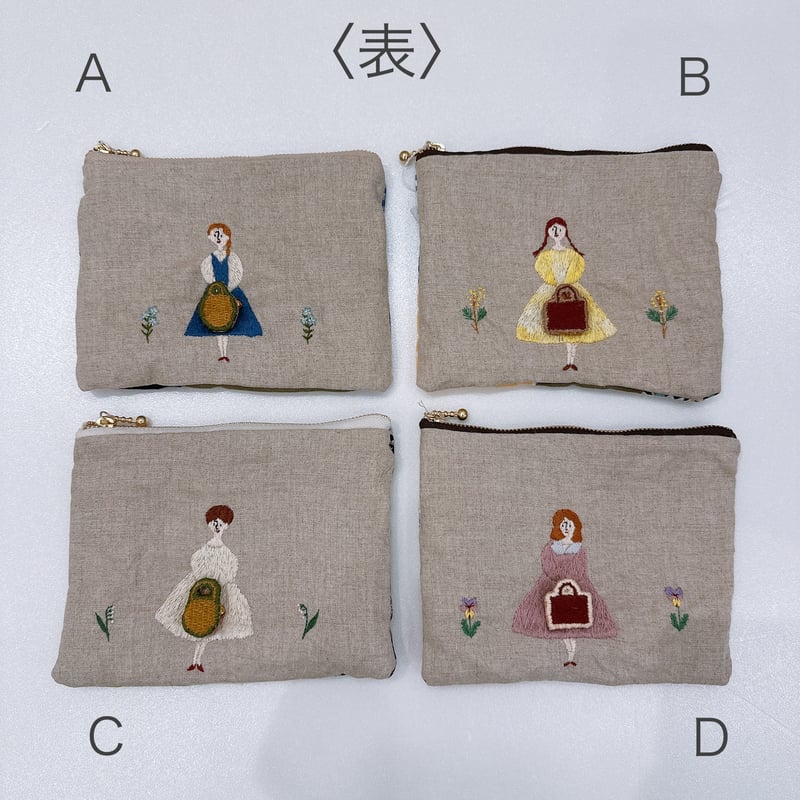 yukiemon 刺繍パウダーフレーク　20㎝ファスナーお財布ポーチ　No.5 刺繍がしやすいファスナーフラットポーチ【IDEable】MT_002 | 910