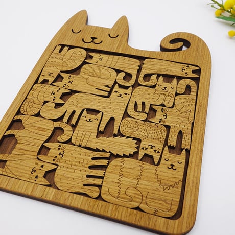 【パズル】にぎやかネコまみれパズル・リトアニアの木のおもちゃ