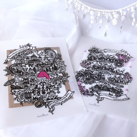 切り絵【A4】クリアファイル 2枚組– .andhandオリジナル/ポジティブワード、フィンランドの楽しいことわざ