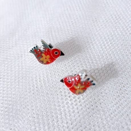 Red Bird Earrings 赤い小鳥のピアス―リトアニアのハンドメイド