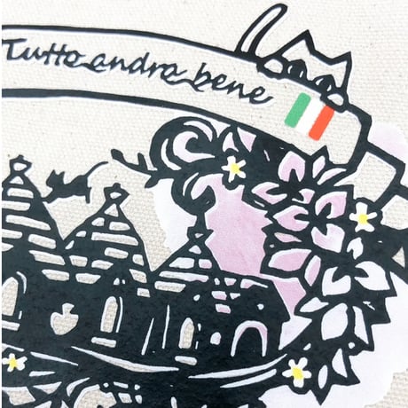 ポジティブことわざ切り絵トートバッグ – .andhandオリジナル/イタリアの元気が出ることわざトート　内ポケット付き