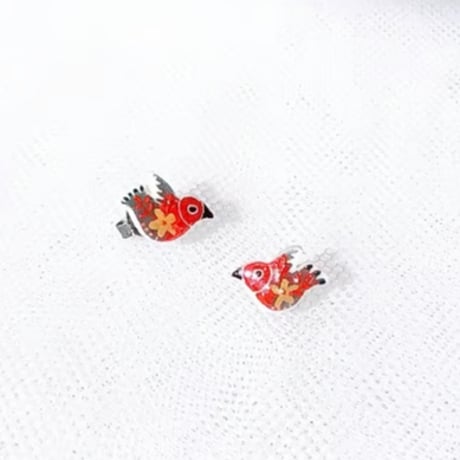 Red Bird Earrings 赤い小鳥のピアス―リトアニアのハンドメイド