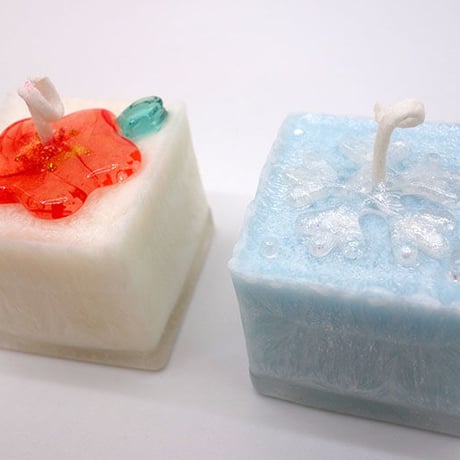 【生産終了：展示のみ】雪あそび キャンドル　白＆水色 2個セット　fu-ka Candle