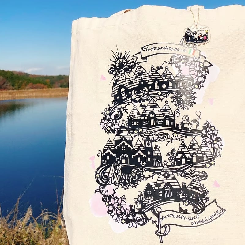 (手づくり)\"今日の空はとてもおしゃべり\"ショルダーバッグ刺繍切り絵風景トート 手づくり)