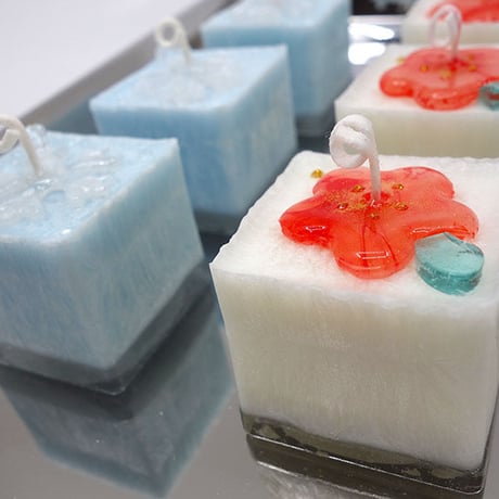 【生産終了：展示のみ】雪あそび キャンドル　白＆水色 2個セット　fu-ka Candle