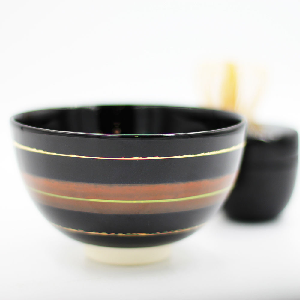 黒仁清色絵駒筋野点茶碗（小茶碗・旅茶碗） | 梅村商店