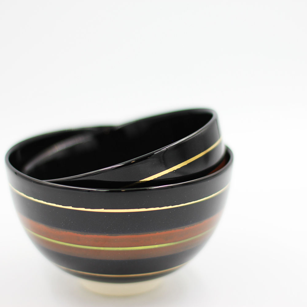 黒仁清色絵駒筋野点茶碗（小茶碗・旅茶碗） | 梅村商店