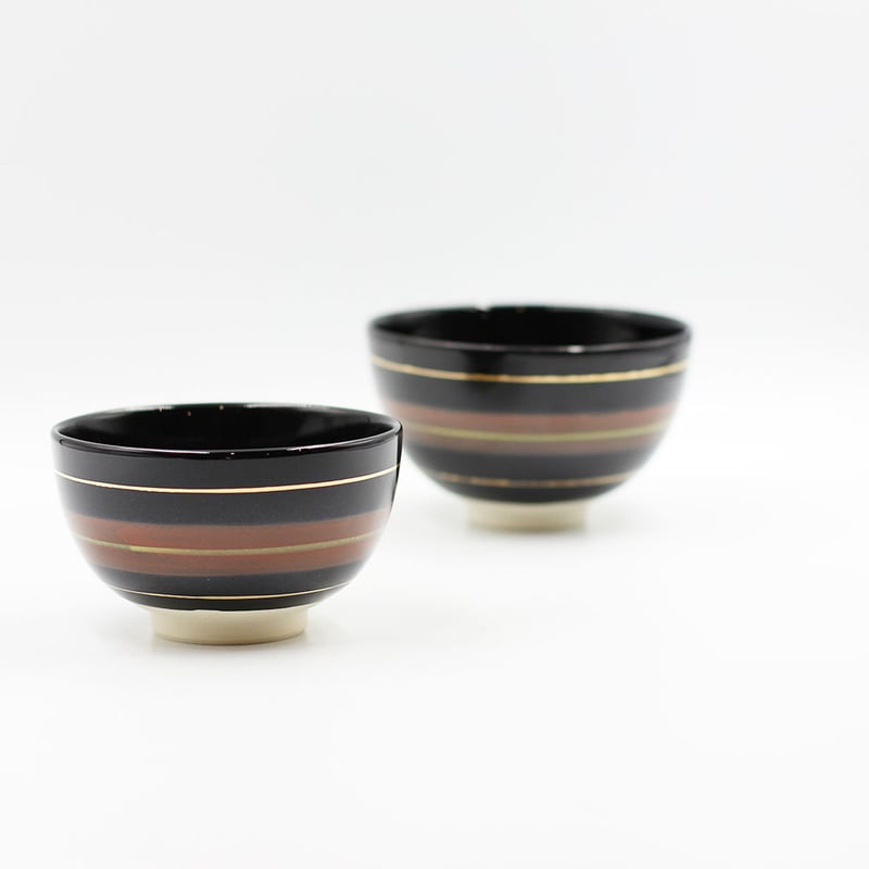 黒仁清色絵駒筋野点茶碗（小茶碗・旅茶碗） | 梅村商店