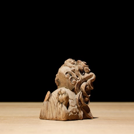 獅子頭 阿吽 木彫 江戸期
