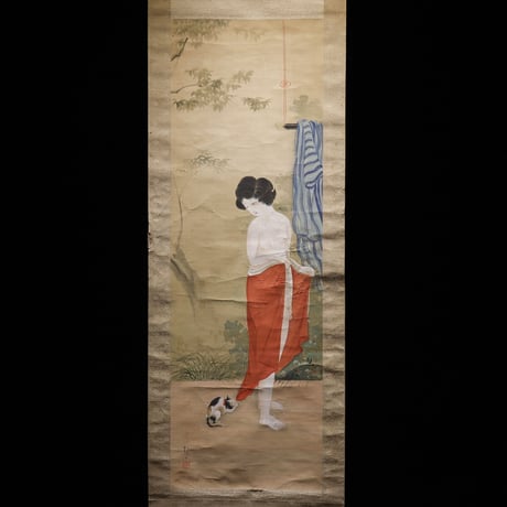 掛軸 裸女と猫