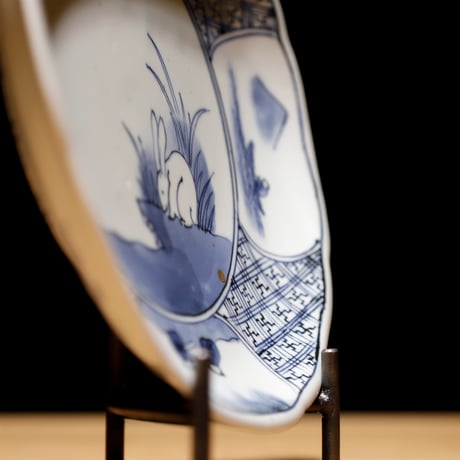 古伊万里 染付平皿 兎柄
