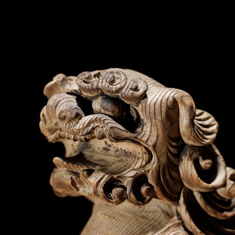 獅子頭 阿吽 木彫 江戸期