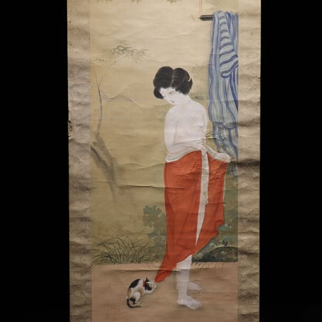 掛軸 裸女と猫
