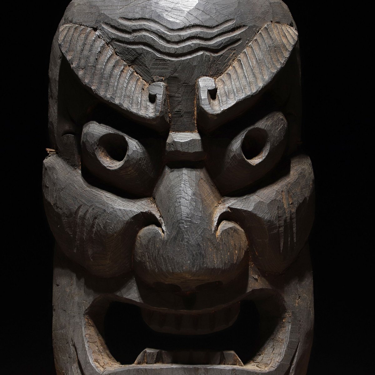 火守り面 釜神様 木彫一刀彫 アンティーク 竈神 木彫面 | 古物屋 壱両