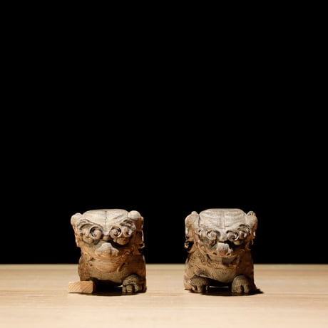 獅子頭 阿吽 木彫 江戸期