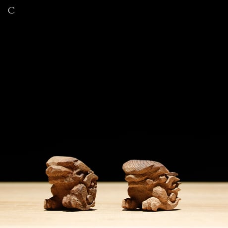 獅子頭 阿吽 木彫