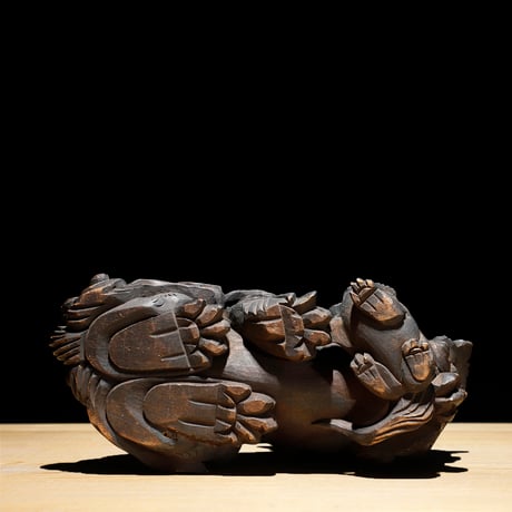 木彫 親子狛犬
