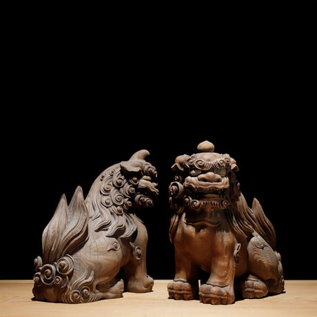 阿吽 木彫狛犬獅子 江戸期