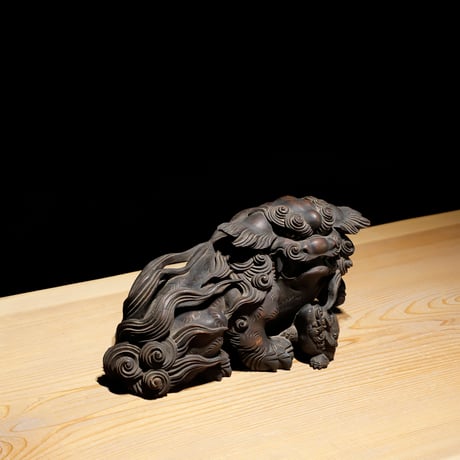 木彫 親子狛犬