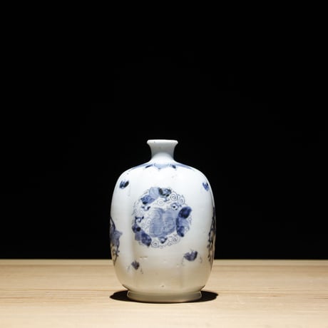 江戸幕末 染付 油壺 蝙蝠柄 金継有