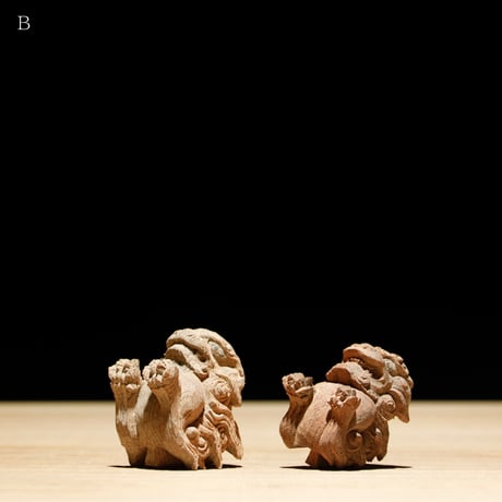 獅子頭 阿吽 木彫