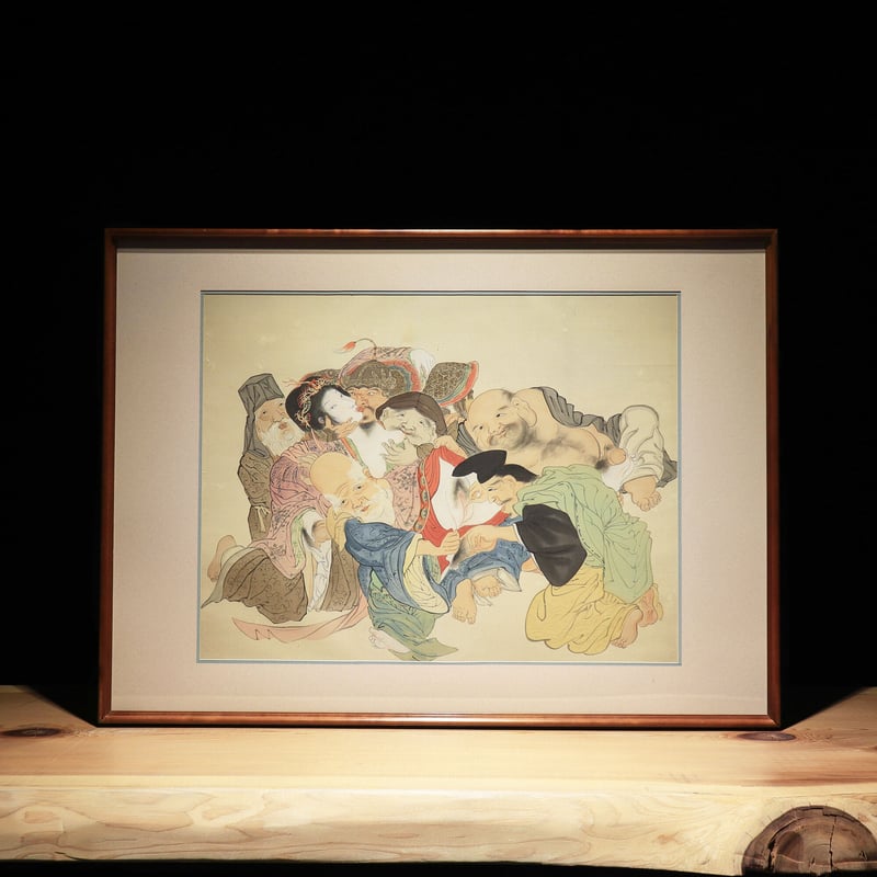 七福神 開運絵画 東聖観 手刷りシルクスクリーン 額装 飾り