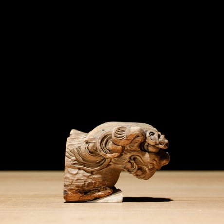 獅子頭 阿吽 木彫 江戸期