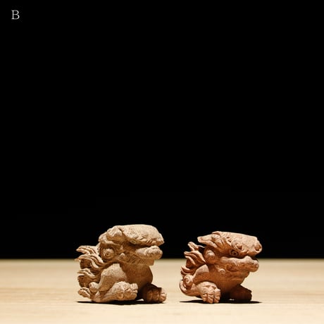 獅子頭 阿吽 木彫