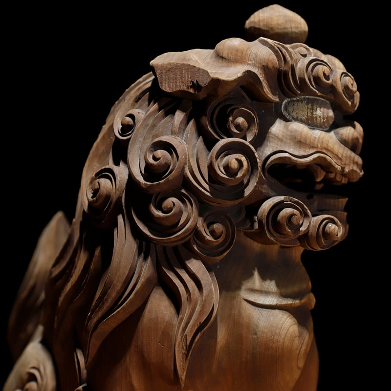 阿吽 木彫狛犬獅子 江戸期 | 古物屋 壱両