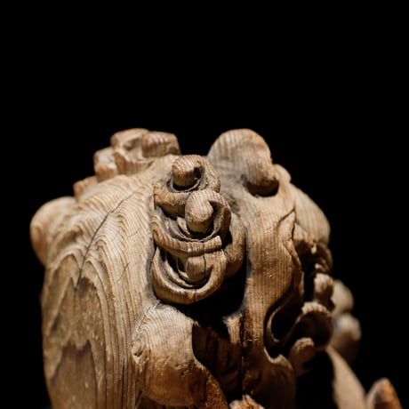 獅子頭 阿吽 木彫 江戸期