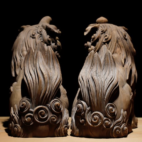 阿吽 木彫狛犬獅子 江戸期