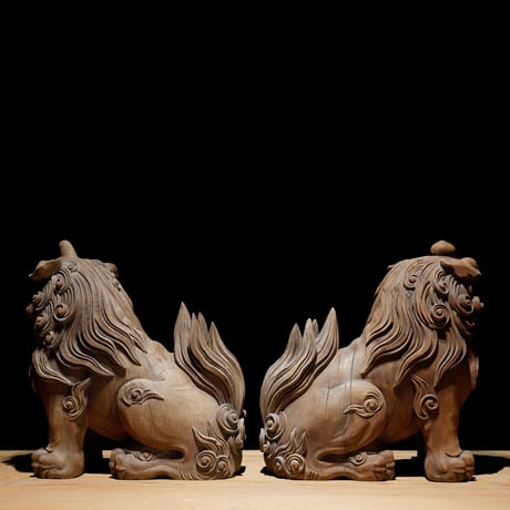 阿吽 木彫狛犬獅子 江戸期