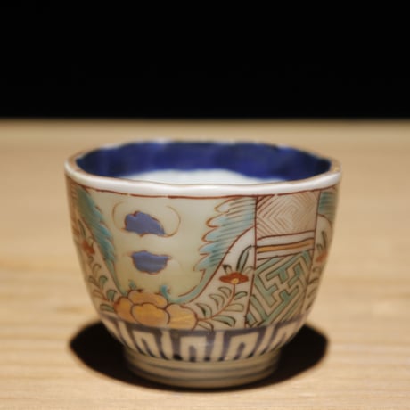 江戸期 色絵湯呑 蝙蝠柄
