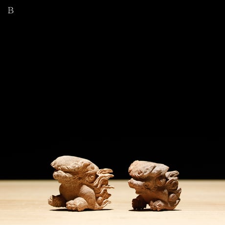 獅子頭 阿吽 木彫