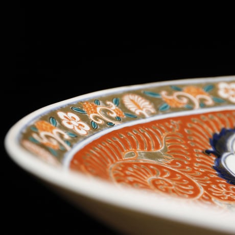 江戸幕末 古伊万里 色絵大皿 二枚セット 木箱付