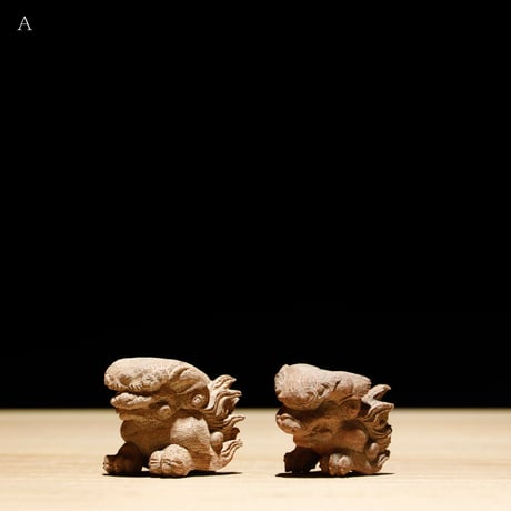 獅子頭 阿吽 木彫