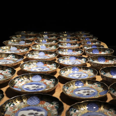古伊万里 染付色絵皿 12種10組