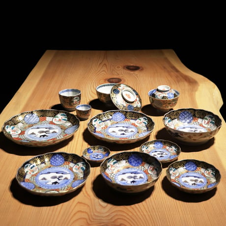 古伊万里 染付色絵皿 12種10組
